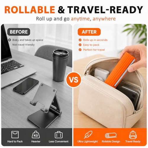 Portable Foldable Silicone Aluminum Phone Holder, 2026 New Flexible Silicone Aluminum Phone Holder, Folded into Any Shape, Universal Adjustable Anti-Slip Desktop Mount for Home Office Travel (Black) - color: Black