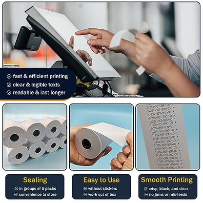 2 1/4 in x 150 ft Calculator Paper Rolls 2 1/4 Adding Machine Tape Paper Rolls, for HR-10RC, HR-170RC, HR-200RC, EL-1197PIII, EL-1801V, P23-DHV-3, CP-90A, MP11DX-2, 1280-2, 53 GSM, 10 Rolls