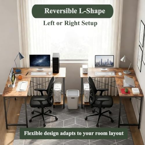 L Shaped Desk Computer Desk, 50inch Brown Gaming Desk with CPU Stand - color: Rustic Brown