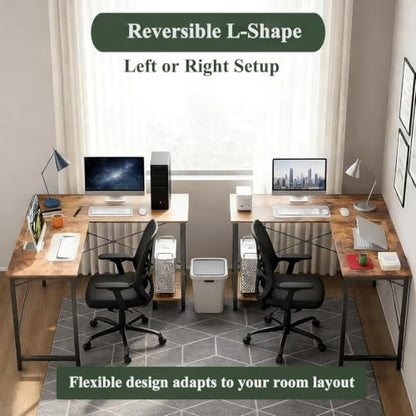L Shaped Desk Computer Desk, 50inch Brown Gaming Desk with CPU Stand - color: Rustic Brown