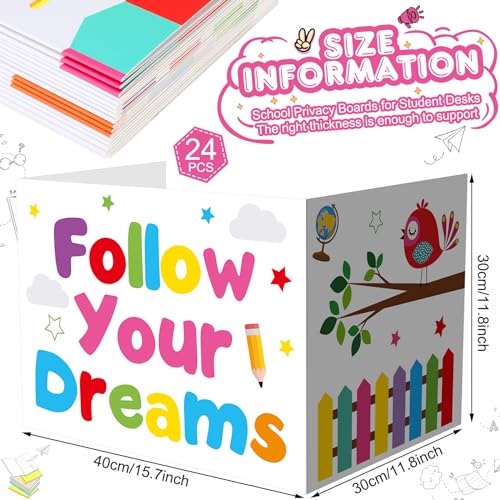 Honoson 24 Pcs Inspirational Privacy Folders for Students | Cardboard Desk Shields with Motivational Words, 6 Designs for Classroom Study, Tri-fold Exam Dividers, Bulk Test Boards - style: Energetic