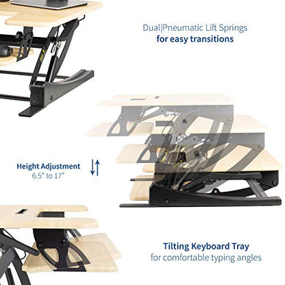 VIVO 36 inch Height Adjustable Stand Up Desk Converter, V Series, Quick Sit to Stand Tabletop Dual Monitor Riser Workstation, Light Wood Top, Black Frame, DESK-V000VO | Height Adjustable, Stand Up Desk Riser, Wide Keyboard Tray, Dual Monitor and Laptop Wo