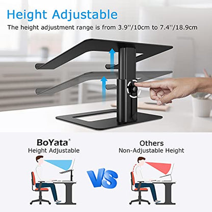 BoYata Laptop Stand, Height Adjustable Laptop Riser for 11-17" Laptops | Ergonomic Laptop Stand for Desk, Ventilated with U-Shaped Open Design, Sturdy Notebook Stand for 10-17'' Laptops, Black - color: Black
