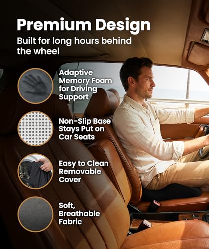 Elevate Series by Everlasting Comfort Doctor Recommended Memory Foam Seat Cushion for Office Chairs & Car - Ergonomic Desk Accessories - Cushions for Tailbone Pain Relief (Charcoal Black, Large) - size: Standard