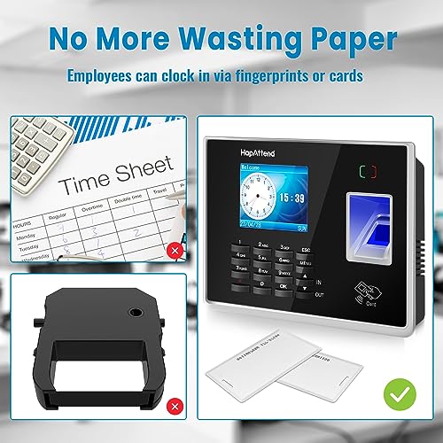 Time Clocks for Employees Small Business Automatic Calculate Hours, 0 Monthly Fees Fingerprint Time Clock, H2 Standalone Biometric Clock in Machine for Employees with 5 RFID Cards (No WiFi)