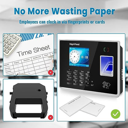 Time Clocks for Employees Small Business Automatic Calculate Hours, 0 Monthly Fees Fingerprint Time Clock, H2 Standalone Biometric Clock in Machine for Employees with 5 RFID Cards (No WiFi)