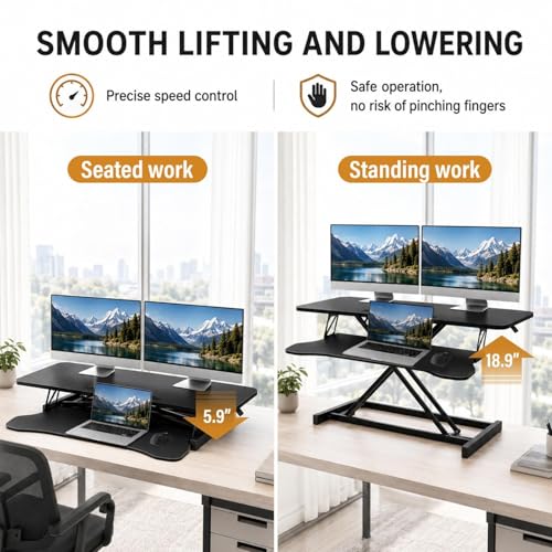 37 Inch Standing Desk Converter, Height Adjustable Desktop Standing Desk, Stand Up Riser Compatibles with 2 Computer, Stand Up Converter Laptop Workstation to 18.8" Tall, Black - color: Black