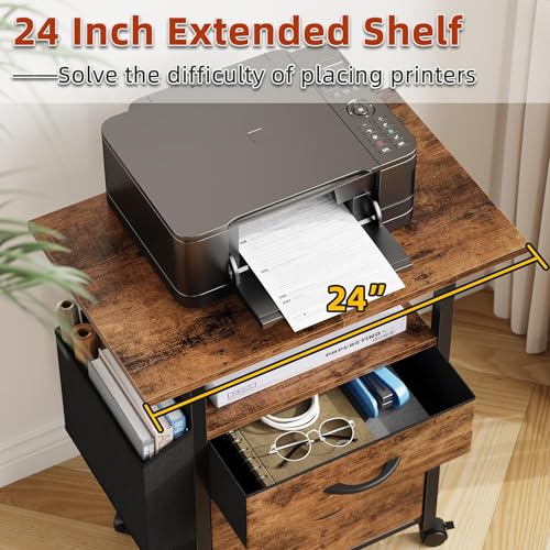 GYIIYUO 2 Drawer File Cabinet 24''W, Mobile Filing Cabinet, Printer Stand - color: Light Brown