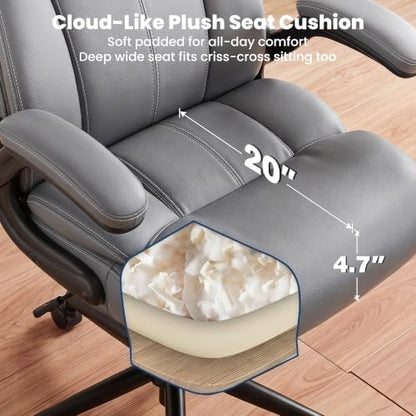 Ergonomic Office Chair, High Back Leather Executive Desk Chair - color: Grey