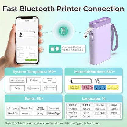 Nelko P21 Label Maker Machine with Tape, Bluetooth Label Printer, Purple - color: Purple
