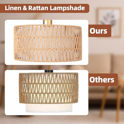 Gold Floor Lamps, Boho Floor Lamp for Room,Farmhouse Rattan Standing Lamps | Remote Control Rattan Standing Lamp with 9W Bulb, Adjustable 2-in-1 Lampshades, Arc Floor Lamp Over Couch - style: Cylinder-Gold