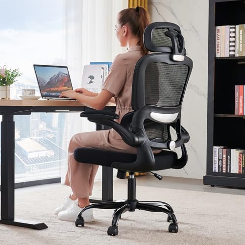 TRALT Office Chair Ergonomic Desk Chair - Gaming Chair with Lumbar Support | 330 LBS Home Office Desk Chairs with Headrest, Reading Chair with Flip-up Armrests, Comfortable Computer Chairs (1, Black) - color: Black
