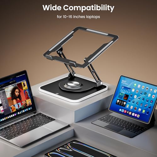 360°Rotating Laptop Stand with RGB Lights, Fits 10-16"Laptops MacBooks | Adjustable Multi-Angle Ergonomic Laptop Stand, Foldable Portable for Home Office, Fits MacBook Air Pro Dell HP Laptops - color: RGB-Black