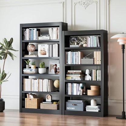 61" 5-Tier Metal Bookshelf,4 Adjustable Shelves,Large Capacity(Black) - color: Black, size: 61"H*27.5"W*11.8"D