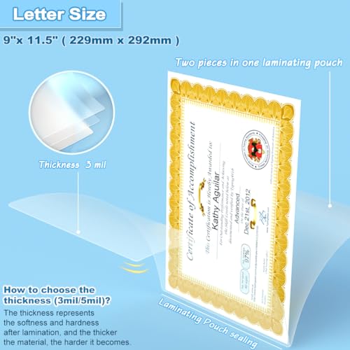 Laminating Sheets 9 x 11.5, 5 Mil Laminating Pouches 100 PCS Clear Thermal Laminate Sheets Holds 8.5 x 11 Inch Sheets, Universal Lamination Paper for Laminator, Photos, Files, Round Corner - size: 9 x 11.5, 5Mil, 100Packs
