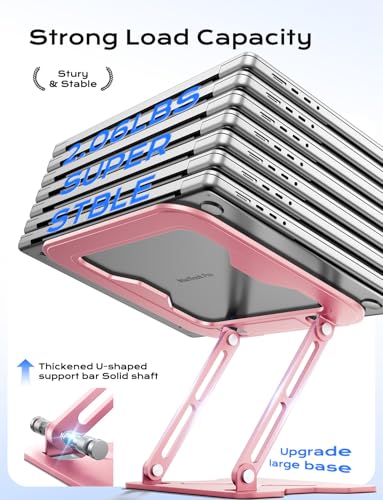 JCZT Adjustable Laptop Stand for Desk, Metal Foldable Laptop Riser, Pink | Ergonomic Portable Laptop Stand, Ventilated Cooling Computer Notebook Holder for MacBook Air Pro, All 10-16'' Laptops - color: Pink