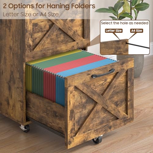 Halitaa Farmhouse 2 Drawer Small File Cabinet with Wheels, Brown - color: Brown, size: 2 Drawer