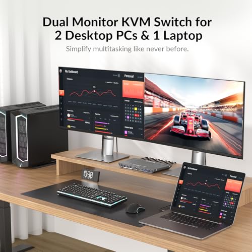 AV Access Docking Station KVM Switch 2 Monitors 1 Laptop & 2 Desktop PCs | 100W USB C Charging, Ethernet, EDID Emulation, Dual 4K HDMI, 1080p@240Hz/165Hz, Ideal for Gaming, Office & Creative Work