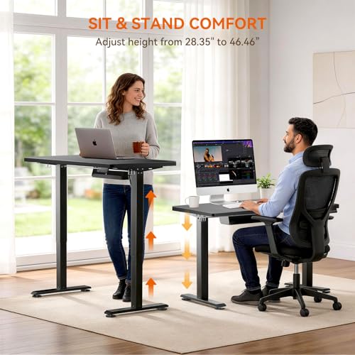 Standing Desk, 48 x 24 Inches Electric Height Adjustable Desk, Sit Stand up Desk, Memory Computer Home Office Gaming Desk with 3 Preset Heights, Wood Table Cable Management Box, Black - color: Black, size: 48 x 24 inch
