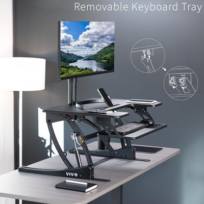 VIVO Black 32 inch Standing Desk Converter, DESK-V000VS - color: Black, size: 32"