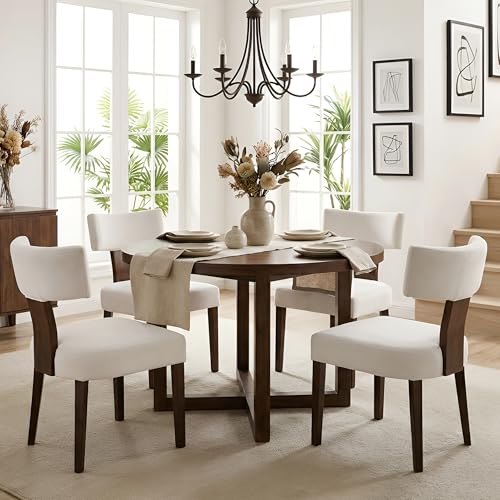Mid Century Modern Dining Chairs, Farmhouse Velvet Upholstered Accent Chair Curved Backrest Kitchen Chairs Set of 2, with Hardwood Frame, Cream, Velvet-beige - color: Cream Curved