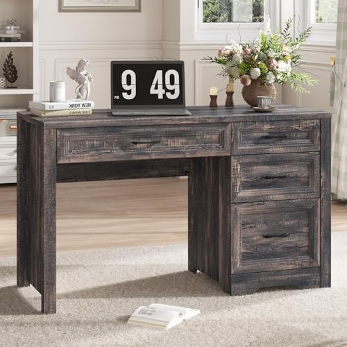 Vabches Farmhouse Executive Desk with Drawers, Home Office Desk with File Drawer, Wood Computer Desk with Ample Storage, Rustic Office Desk with Spacious Tabletop for Work, Dark Oak - color: Dark Oak, size: 19.7"D x 47.2"W x 30.7"H