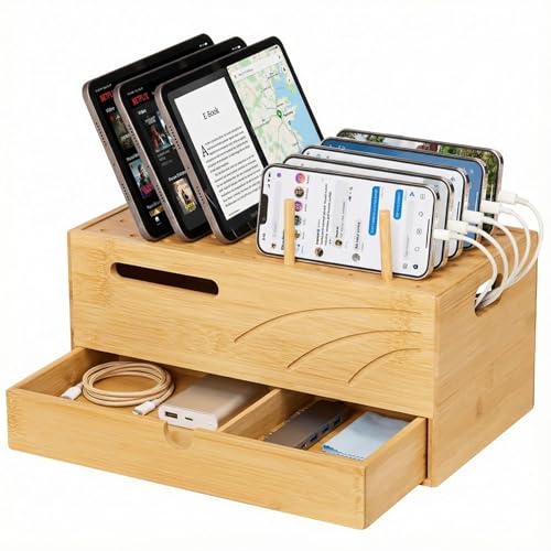 Homde Office Charging Station Organizer: 2 Layer Charger Holder (Natural) - color: Natural