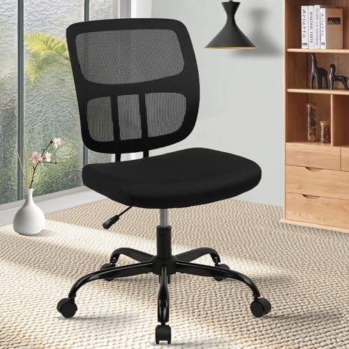 CLATINA Home Office Chair No Arms with Wheels, Adjustable Height Small Desk Chair, Ergonomic Mesh Rolling Work Swivel Chairs, 360 Swivel Computer Chair for Office, Reading Meeting Room 1PK(Black) - color: Black-sprain, size: 1 Pack