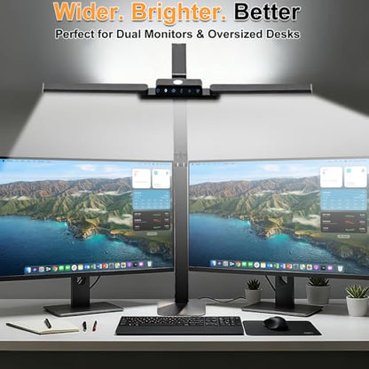 NUNET 24W LED Desk Lamp with 2-in-1 Weighted Base & Clamp, 26.8" Dual Monitor Light Bar, Remote, Eye-Caring Red Light Beads, Stepless Dimming, Adjustable Architect Swing Arm for Home Office, Black | Weighted base option, remote control, eye-caring red bea