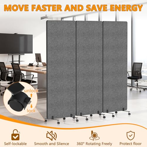 Soundproof Room Divider with Wheels, 66in Acoustic Room Divider Panel, 3 Panel Office Partition Wall for Noise Cancelling, Portable Temporary Wall Cubicle Divider (Dark Gray) - color: Dark Gray