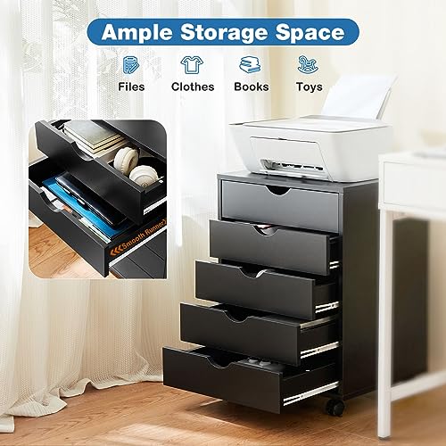 OLIXIS 5 Drawer File Cabinet with Wheels, Under Desk Storage Printer Stand - color: Classic Black, size: 5 Chest