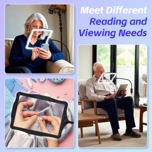 Large Floor Magnifying Glass with Light and Stand, 48-LED Lighted | Lighted Adjustable Height Floor Magnifying Lamp with 360° Flexible Gooseneck, Hands Free Magnifier for Close Work Reading