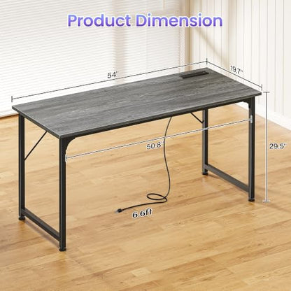 PRAISUN 55 X 20 Inch Computer Desk, Power Outlets, USB-C, Grey - color: Grey, size: 55inch