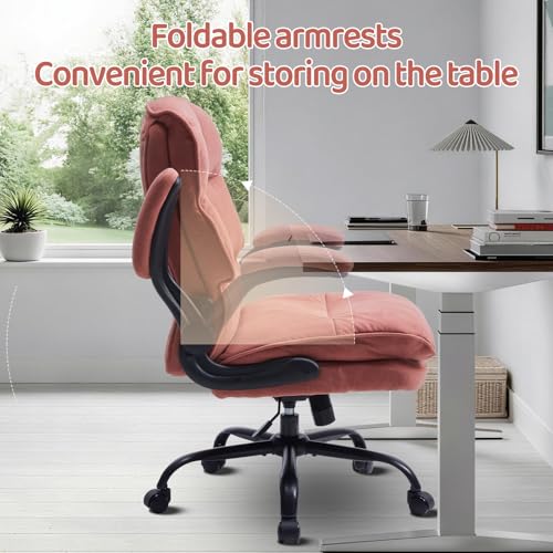 Comfy Office Chair Soft and Double Cushioned Ergonomic Computer Desk Chair | Suitable for Long Hours Executive Office Chair with Flip-up Armrests and Height Adjustment for Home Office pink - color: Pink