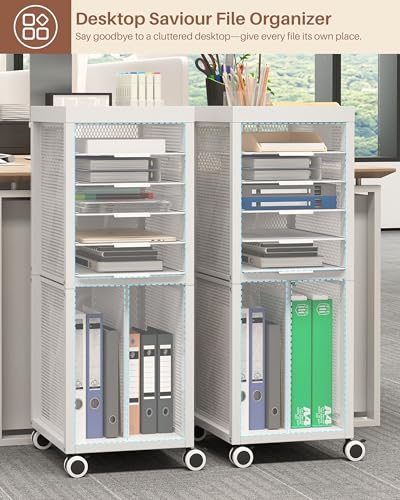 Rolling File Cart with 4 Dividers, Mobile File Cabinet with Wheels | Hanging File Folder Organizer, Under Desk Storage, Printer Stand Utility Cart Filing Cabinet for Home Office（White）