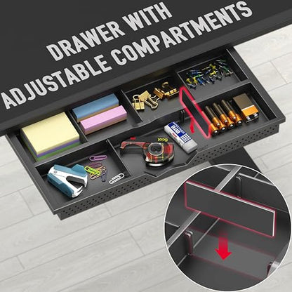 SHW Mobile Electric Height Adjustable Standing Desk w/Drawer, Black | 40" Wide Top | w/ Memory Presets and Cable Management | Drawer with adjustable compartments | Hanging Hooks - color: Black