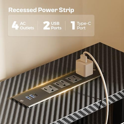 Huuger 47 inch Computer Desk with Power Outlets & 4 Drawers - color: Carbon Fiber Black, size: 47 Inch