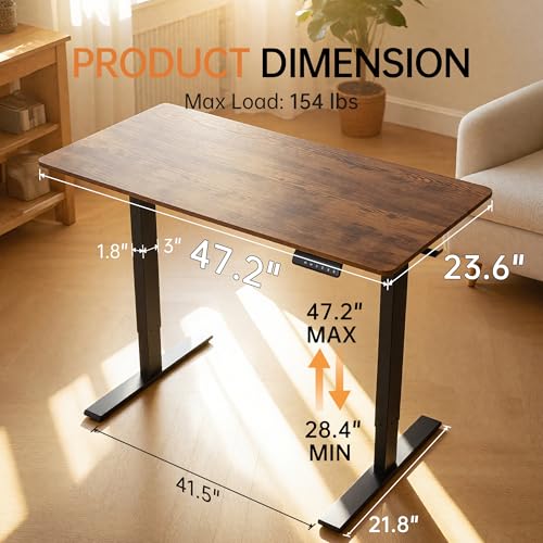 47"x 24" Standing Desk Height Adjustable Electric Home Office Desks | Powered Sit Stand Computer Stand up Rising Table with Two-Piece Top, 3 Memory Presets, Hooks, Cable Management| Brown - size: 47 inch