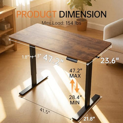 47"x 24" Standing Desk Height Adjustable Electric Home Office Desks | Powered Sit Stand Computer Stand up Rising Table with Two-Piece Top, 3 Memory Presets, Hooks, Cable Management| Brown - size: 47 inch