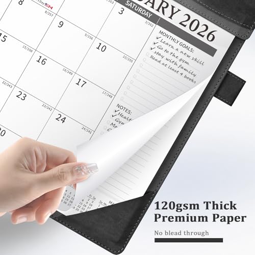 Ospelelf Leather Desk Calendar 2026-2027 with Storage Pocket Protective Cover Large 12"x17" Monthly Planner Pad 18 Months January 2026 - June 2027 Black - color: Black Gray, size: 12" X 17" (Jan.2026 - June.2027)
