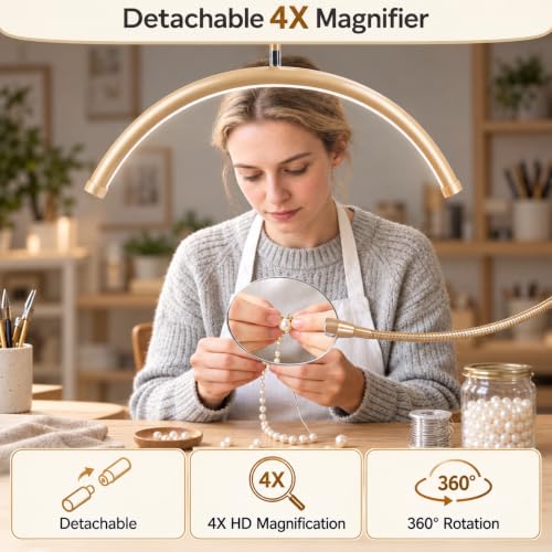 Half Moon Lash Light with 4X Magnifier for Eyelash Extensions - Professional LED Lamp for Eyetech,Tattoo Artists, Estheticians | Dimmable Cool/Warm Lighting & Brightness | Shadow-Free Design (Remote) - color: Gold