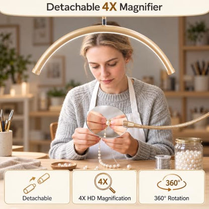 Half Moon Lash Light with 4X Magnifier for Eyelash Extensions - Professional LED Lamp for Eyetech,Tattoo Artists, Estheticians | Dimmable Cool/Warm Lighting & Brightness | Shadow-Free Design (Remote) - color: Gold