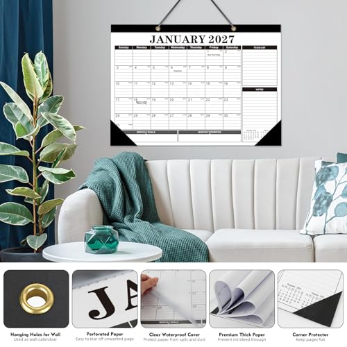 Tcamp Desk Calendar 2026-2027, Large Desktop Calendar (Jul 2026 - Dec 2027) - color: Black+White, size: 17"x12"(Jul 2026-Dec 2027)