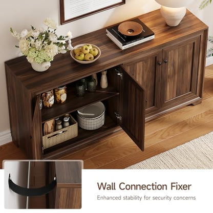 ONBRILL 60" Buffet Cabinet with Storage, 4 Doors & Adjustable Shelves Brown - color: Brown