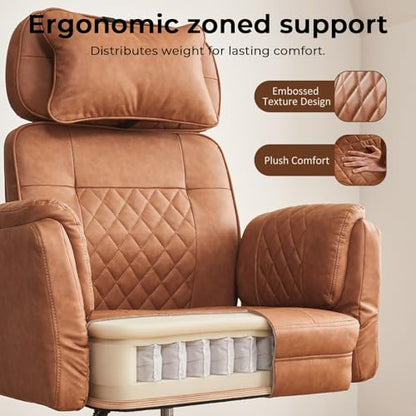 Big and Tall Ergonomic Office Chair, Criss Cross Desk Chair with Pivot Arms | High Back Executive Leather Chair with Spring Seat, Wide Computer Gaming Chair for Home, Makeup & Bedroom, Brown, 49.6”H×22”W - color: Brown, size: 49.6”H×22”W