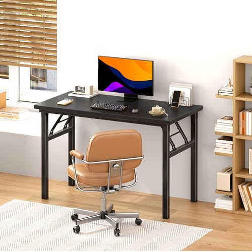 DlandHome 39.4 Inch Small Folding Computer Desk for Home Office, Black - color: Black + Black, size: 39 Inches