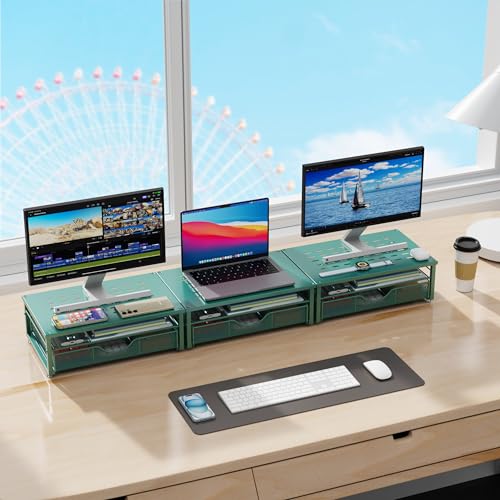 Computer Monitor Stand Riser with Drawer - color: Dark Green
