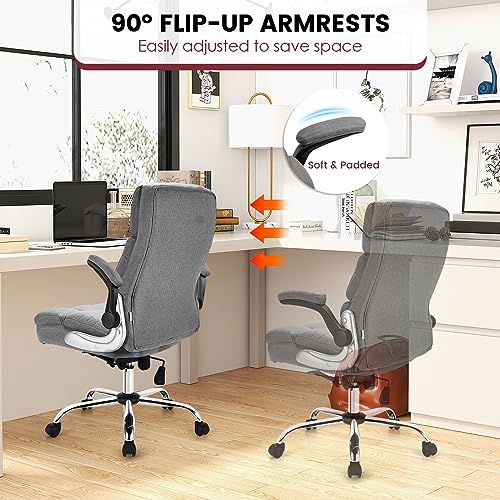 COSTWAY Ergonomic Home Office Chair with High Back and Rocking Function | Big and Tall Computer Desk Chair with Flip-up Armrest, Managerial Executive Chair for Home, Office, Meeting Room (Grey) - color: Grey