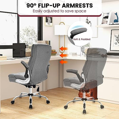 COSTWAY Ergonomic Home Office Chair with High Back and Rocking Function | Big and Tall Computer Desk Chair with Flip-up Armrest, Managerial Executive Chair for Home, Office, Meeting Room (Grey) - color: Grey
