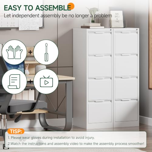 4 Drawer File Cabinet with Lock, Filing Cabinets for Home Office - color: White, size: 4 Drawer - Vertical